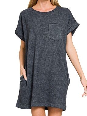 Premium Cotton Washed T-Shirt Dress in Black